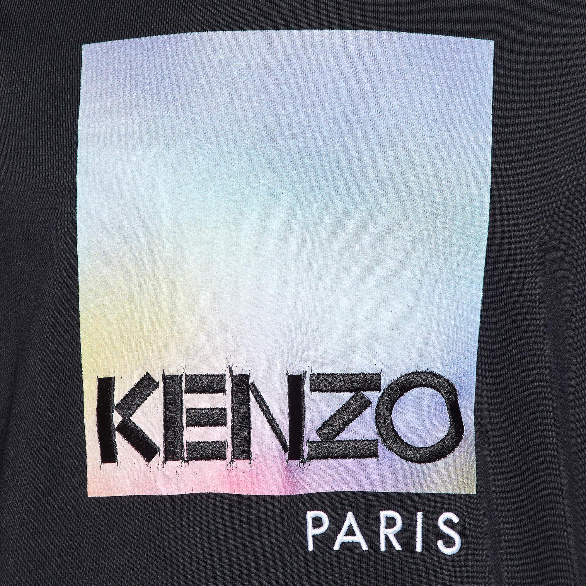 Noir Kenzo Sweatshirt noir en maille imprimée M. en vente