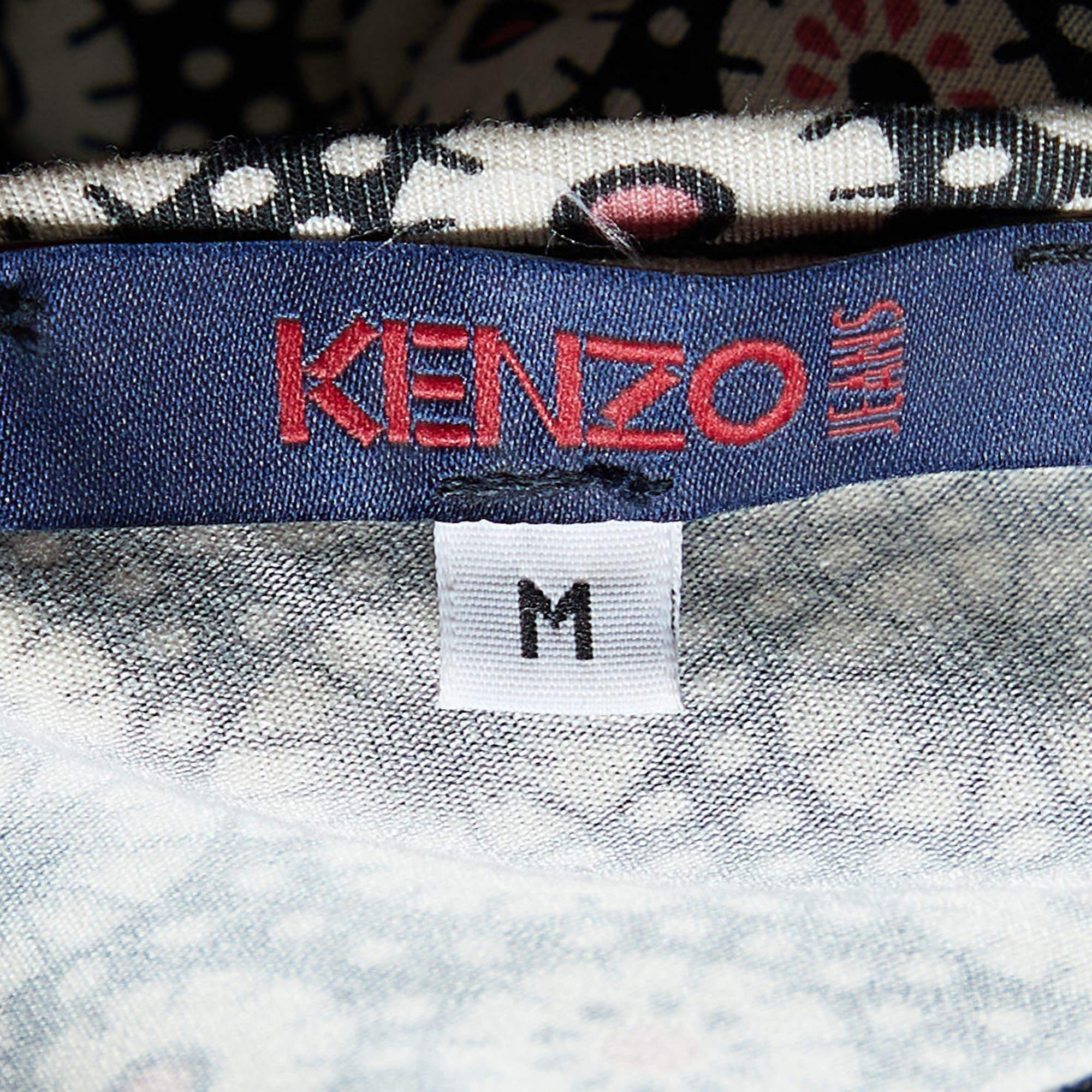 Women's Kenzo Black Printed Knit Wrap Tie Shrug M For Sale