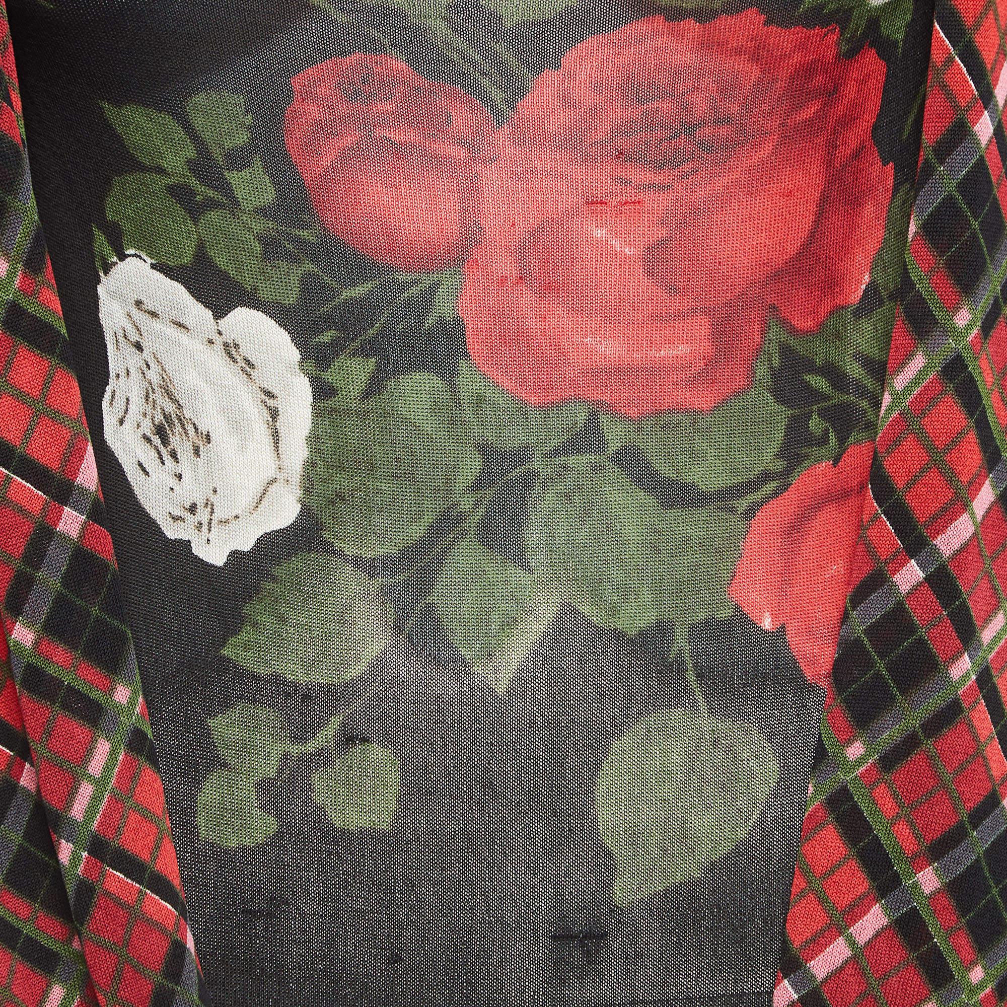 Marrone Kenzo - Top a maniche lunghe in seta con stampa floreale a quadri nero/rosso - M. I. in vendita