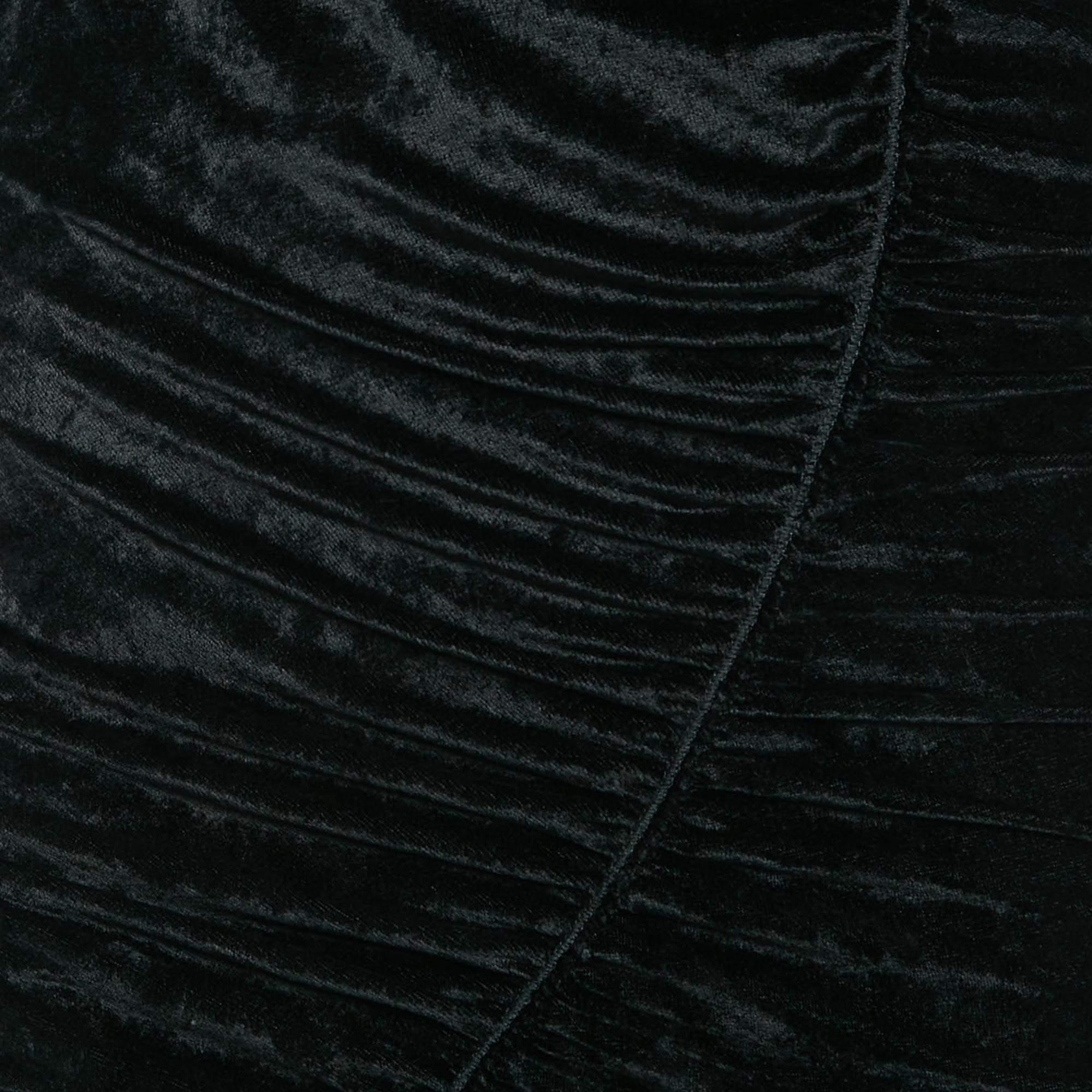 Kenzo Black Stretch Velour Ruched Asymmetric Midi Dress S In Good Condition In Dubai, Al Qouz 2