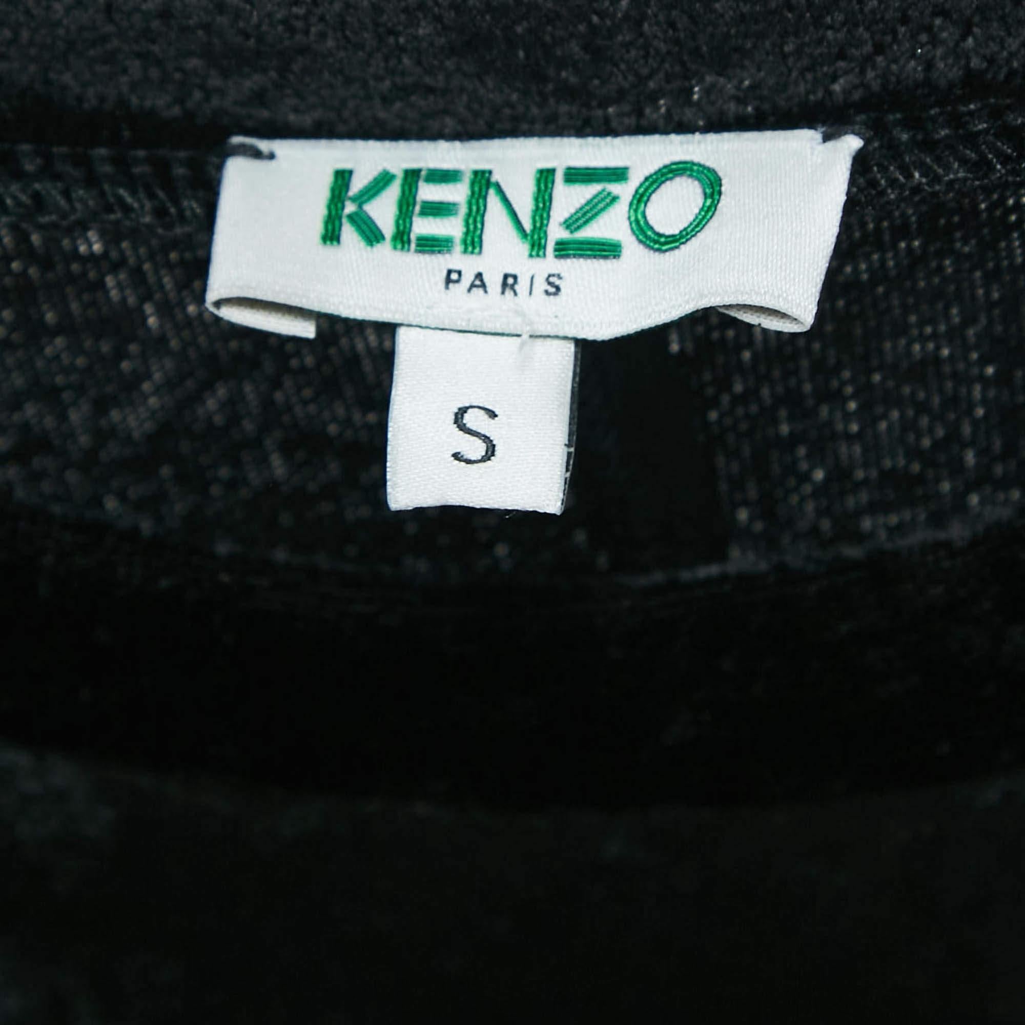 Women's Kenzo Black Stretch Velour Ruched Asymmetric Midi Dress S