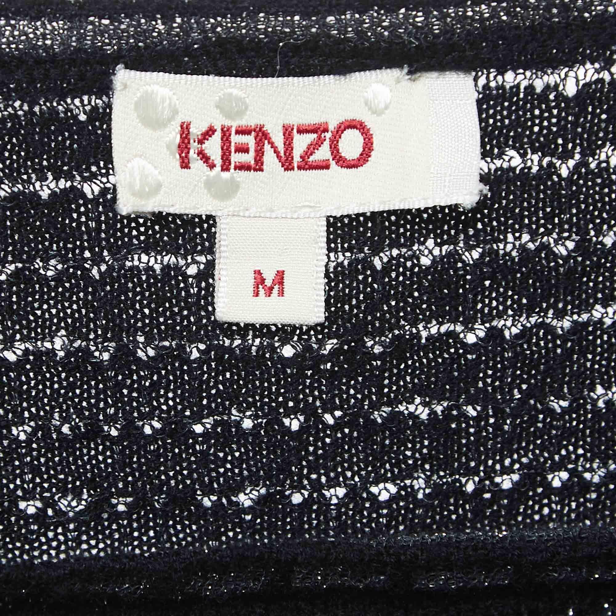 Kenzo mini-robe à rayures noires en maille de lurex avec ceinture M Pour femmes en vente