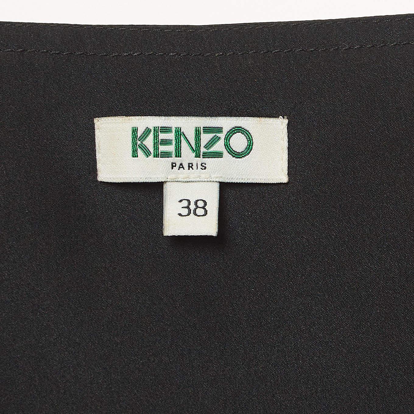 Women's Kenzo Black Synthetic Eyelet Detail Sleeveless Mini Dress M