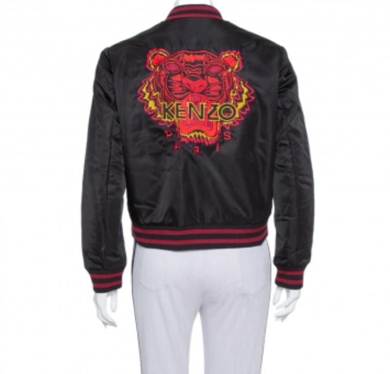 Kenzo Black Synthetic Tiger Embroidered Bomber Jacket M In Good Condition For Sale In Dubai, Al Qouz 2