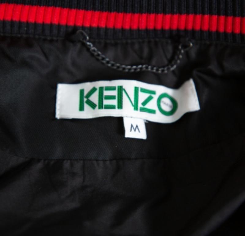 Kenzo Black Synthetic Tiger Embroidered Bomber Jacket M For Sale 3