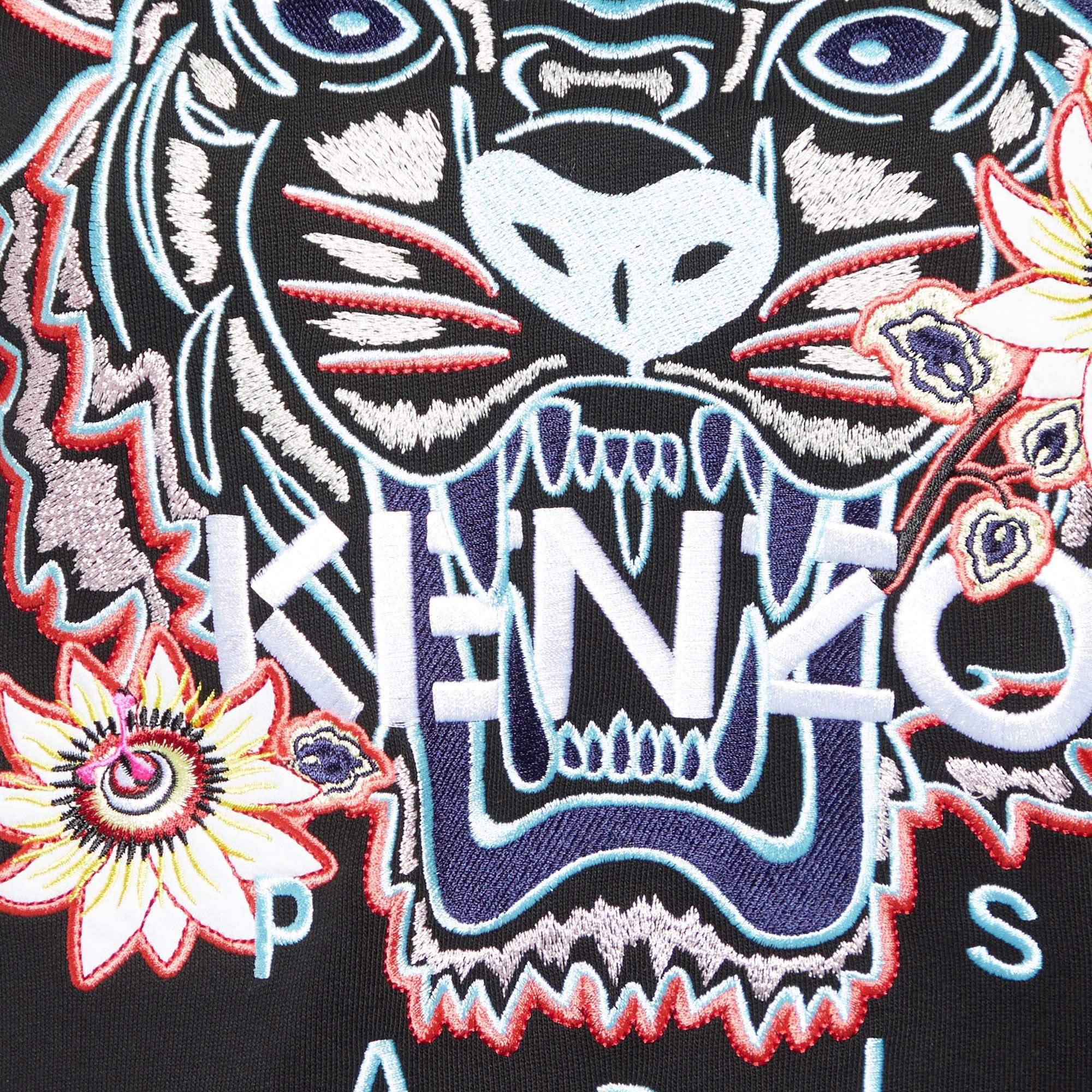Kenzo Black Tiger Embroidered Cotton Crew Neck Sweatshirt XS In Excellent Condition For Sale In Dubai, Al Qouz 2