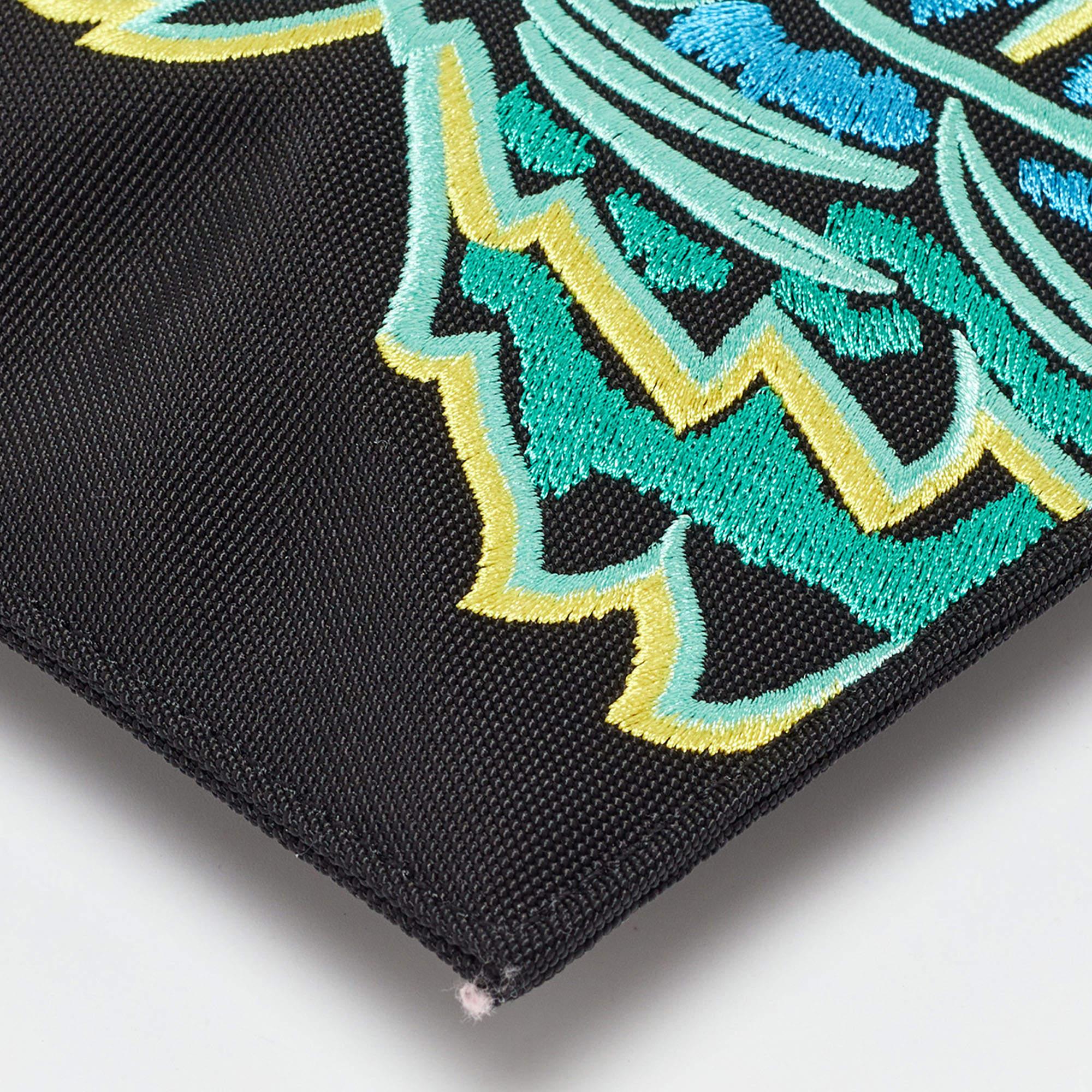 Kenzo Black Tiger Embroidered Leather Zip Flat Pouch 5