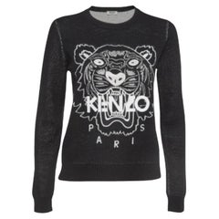 Kenzo - Maglione girocollo in misto lana con logo della tigre nero ricamato - S