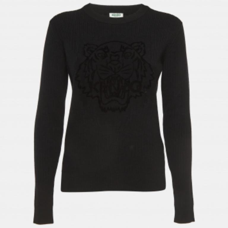 Kenzo Sweatshirt en laine à motif de tigre noir M.