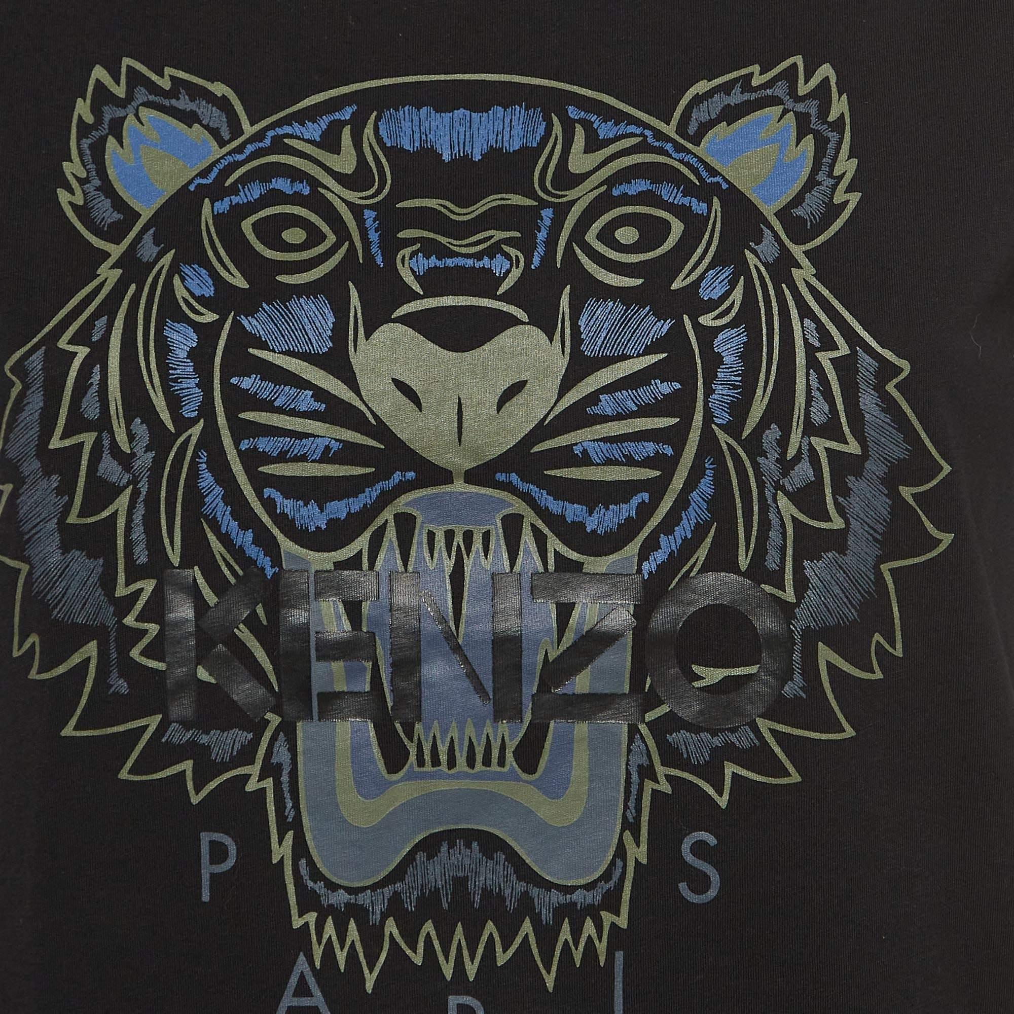 Kenzo Black Tiger Print Cotton Knit Short Sleeves T-shirt M In Good Condition For Sale In Dubai, Al Qouz 2