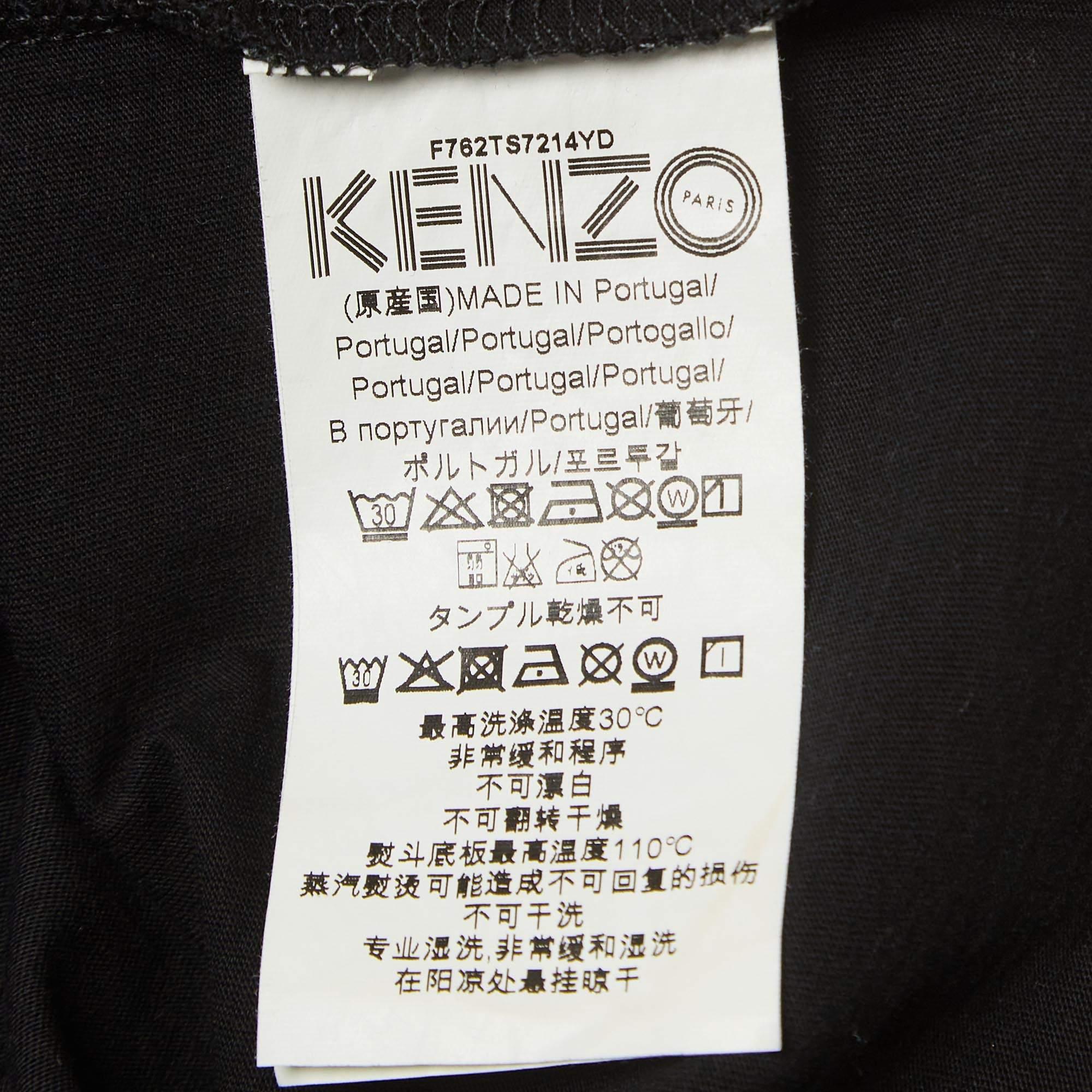 Kenzo Black Tiger Print Cotton Knit Short Sleeves T-shirt M For Sale 1