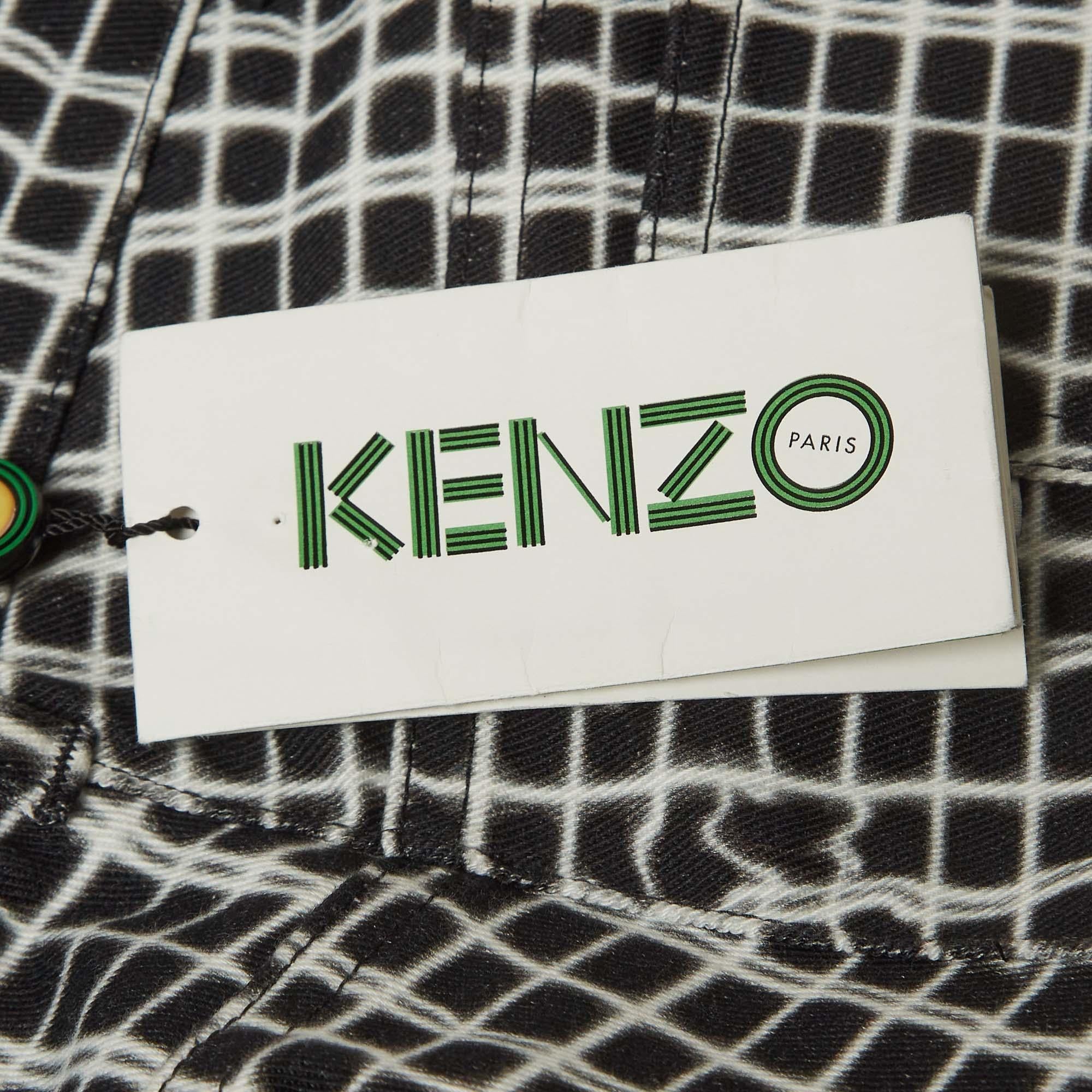 Women's Kenzo Black/White Check Printed Cotton Cropped Jeans M Waist 32