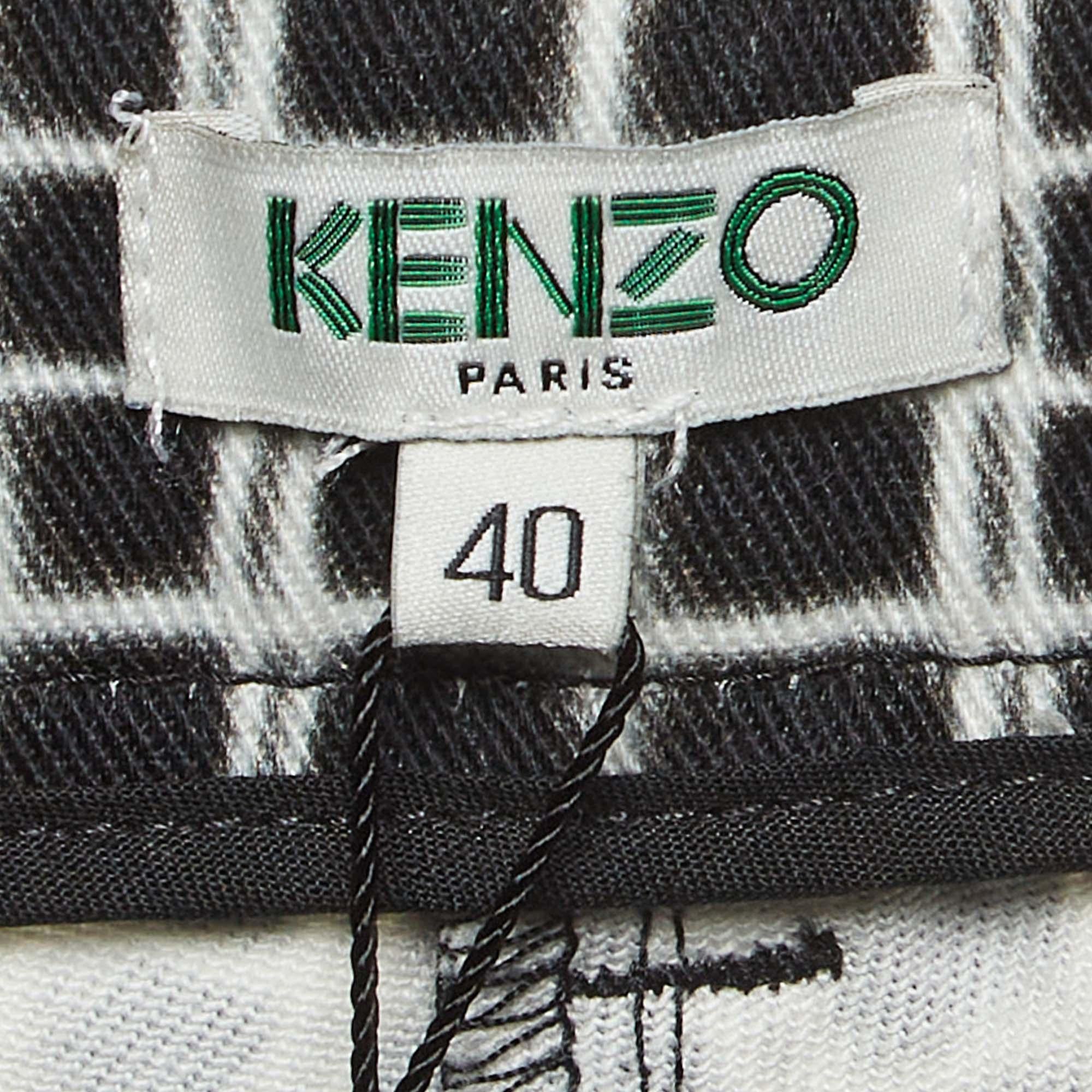 Kenzo Black/White Check Printed Cotton Cropped Jeans M Waist 32
