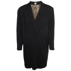 Kenzo Schwarzes Minikleid mit V-Ausschnitt aus Wollmischung M