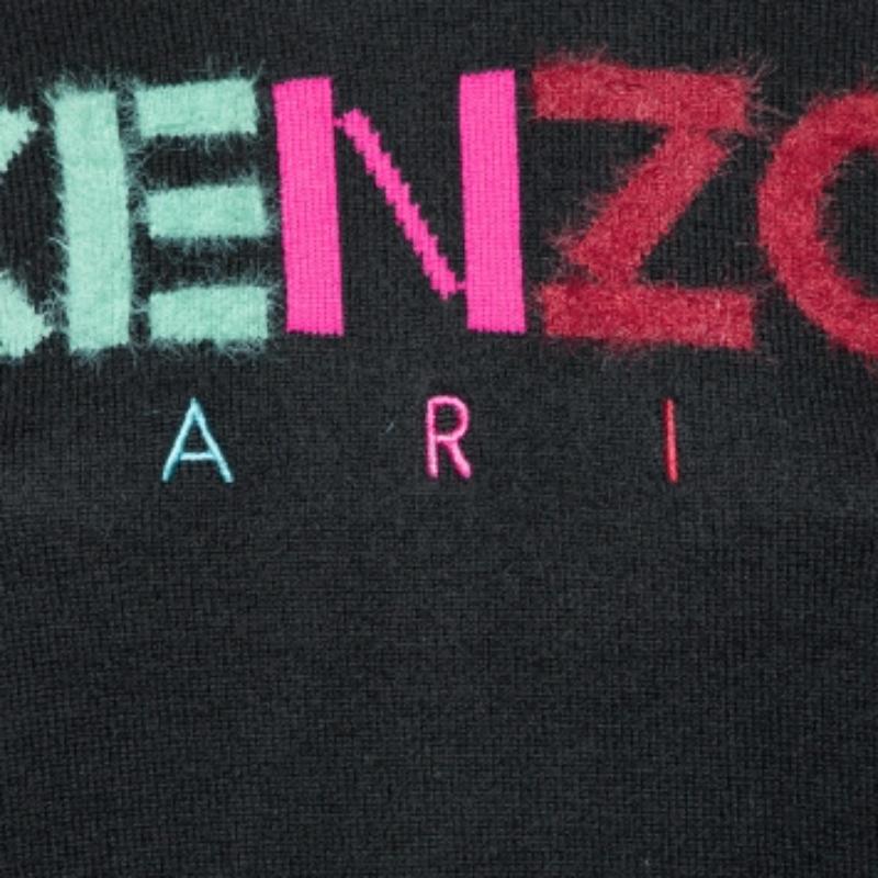 Nero Kenzo Maglione in lana nera con logo intarsiato L.L.A. in vendita