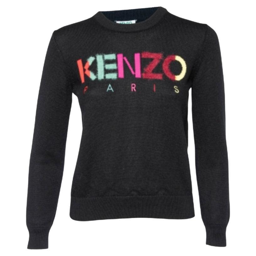 Kenzo Maglione in lana nera con logo intarsiato L.L.A. in vendita