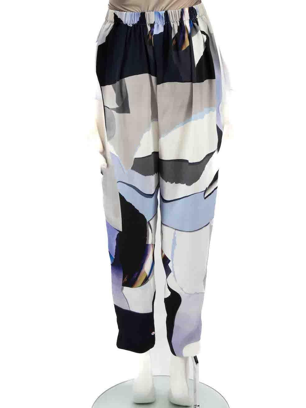 Kenzo Blaue spitz zulaufende Hose mit abstraktem Druck Größe M im Zustand „Gut“ im Angebot in London, GB