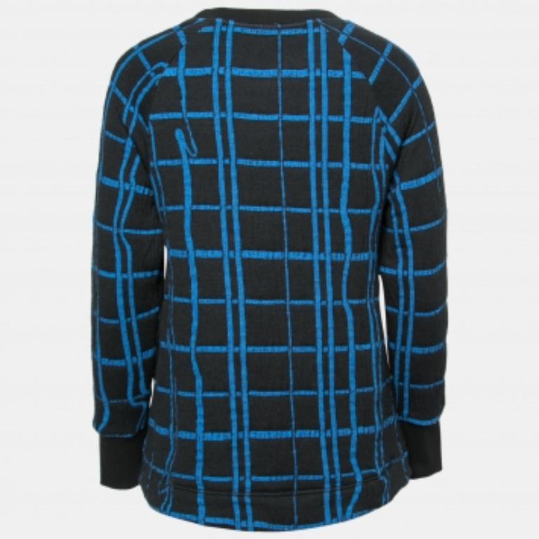 Kenzo Blue and Black Checkered Printed Knit Long Sleeve Crew Neck Sweater L In Good Condition In Dubai, Al Qouz 2