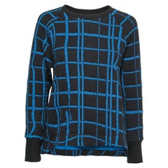Kenzo Blue and Black Checkered Printed Knit Long Sleeve Crew Neck Sweater L