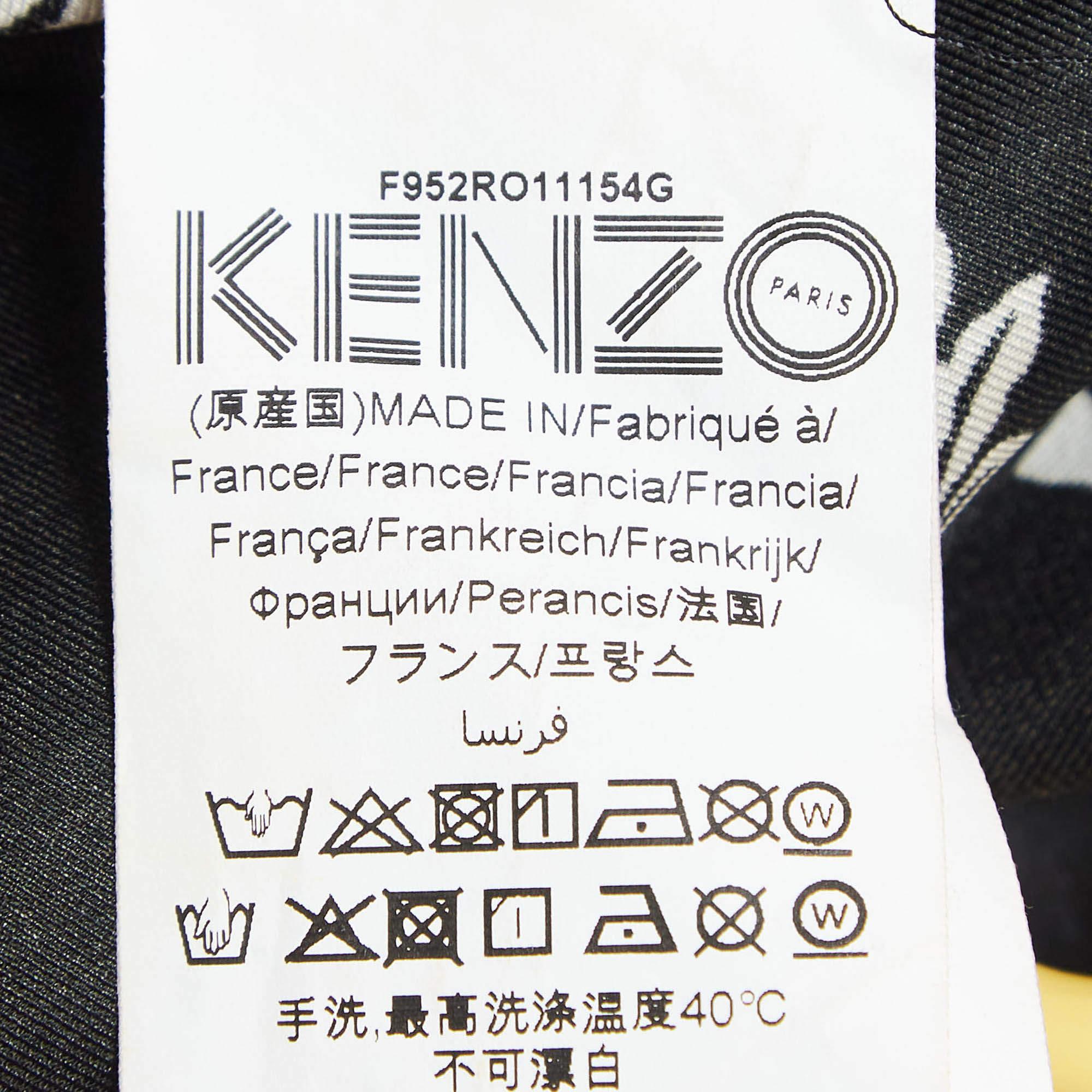 Kenzo Blue/Black Rose Print Crepe Ruffled Midi Dress M 1