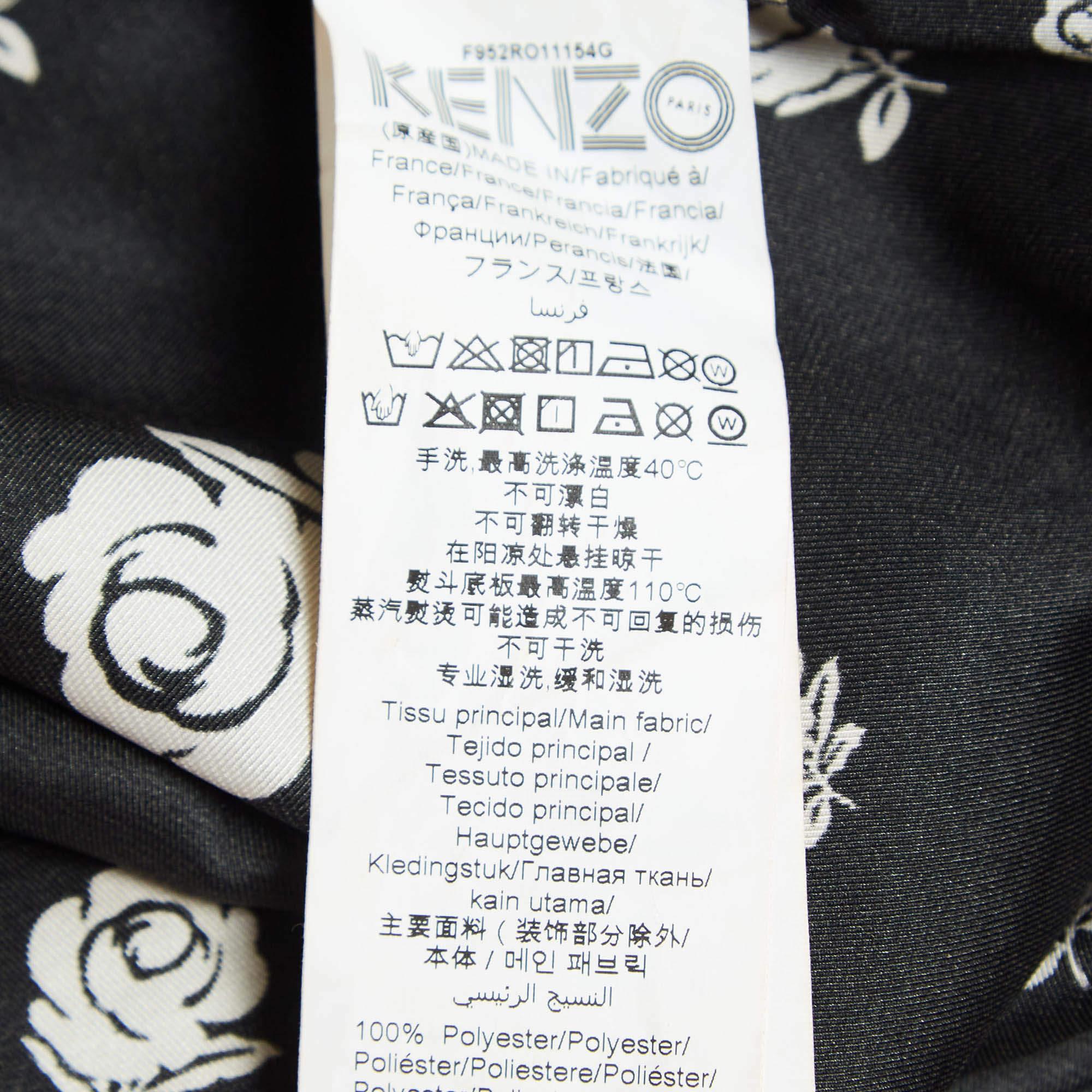 Kenzo Blue/Black Rose Print Crepe Ruffled Midi Dress M 2