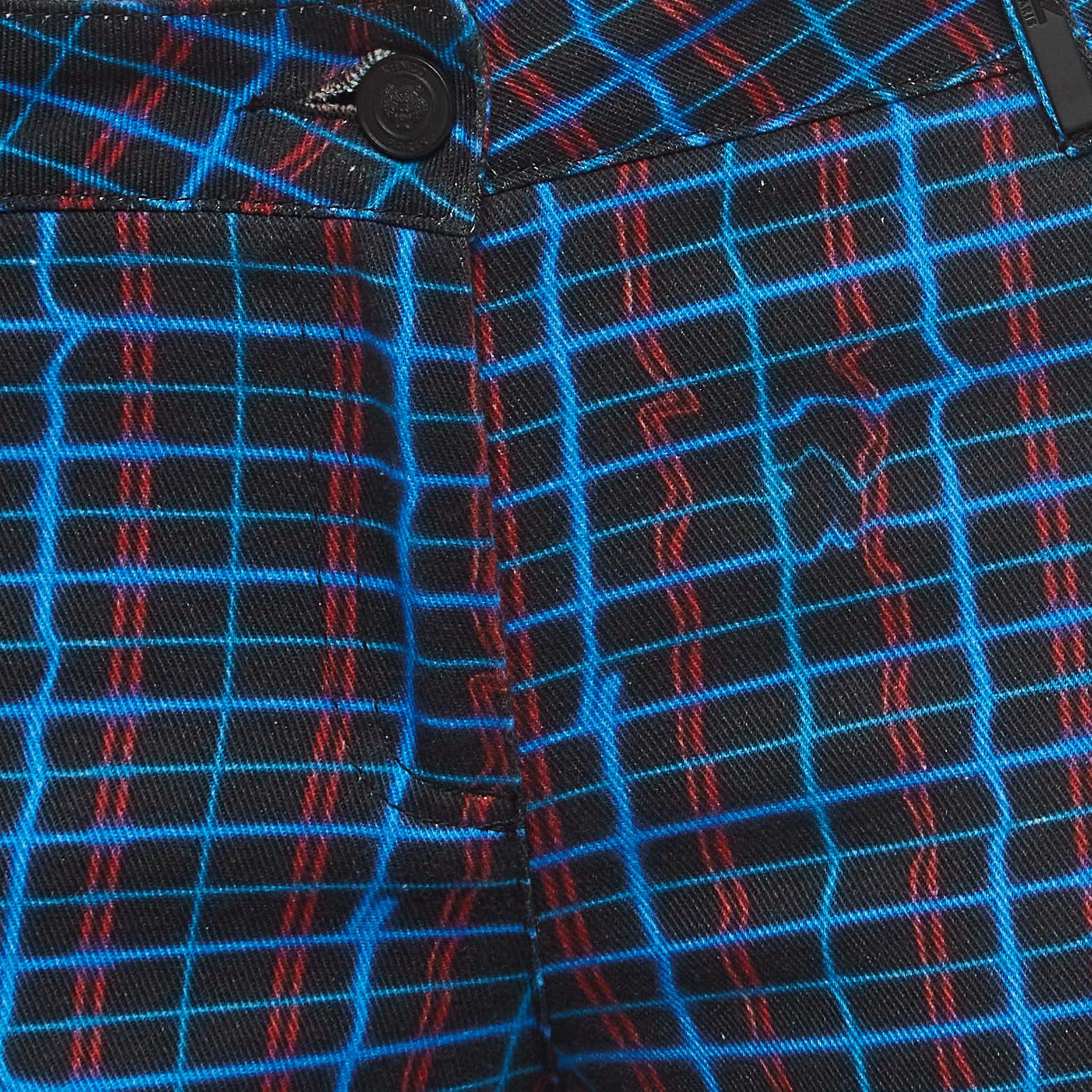 Black Kenzo Blue Checked Cotton Skinny Trousers S For Sale