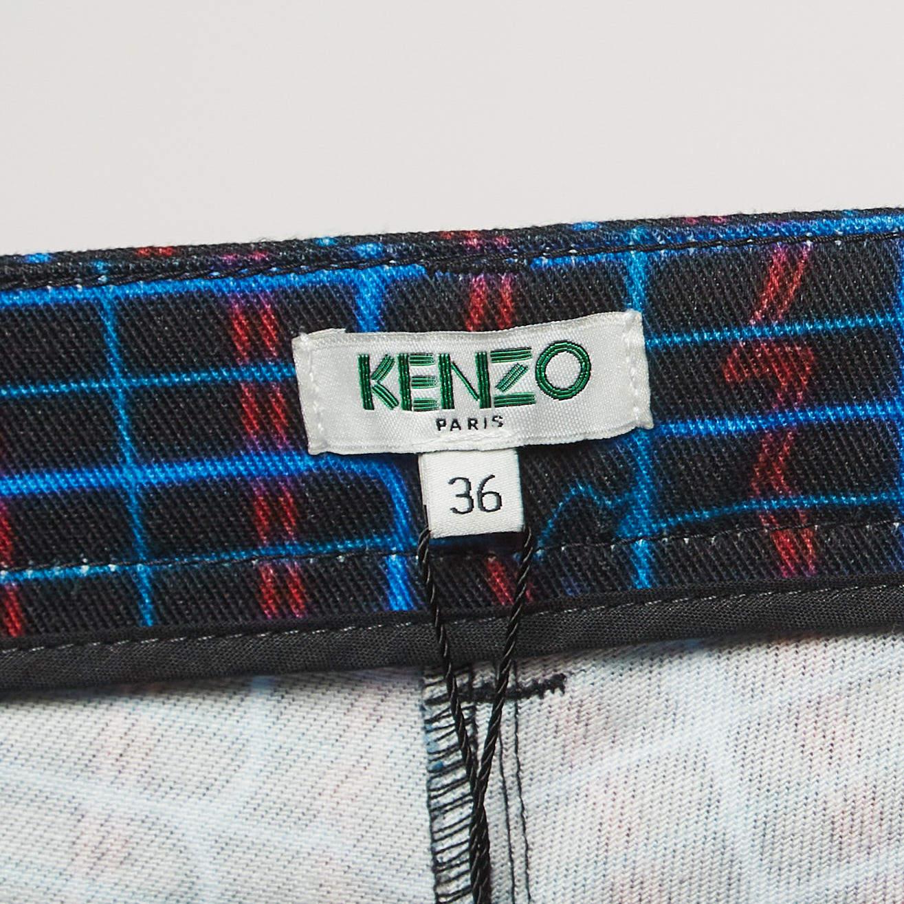 Kenzo Blue Checked Cotton Skinny Trousers S In New Condition For Sale In Dubai, Al Qouz 2