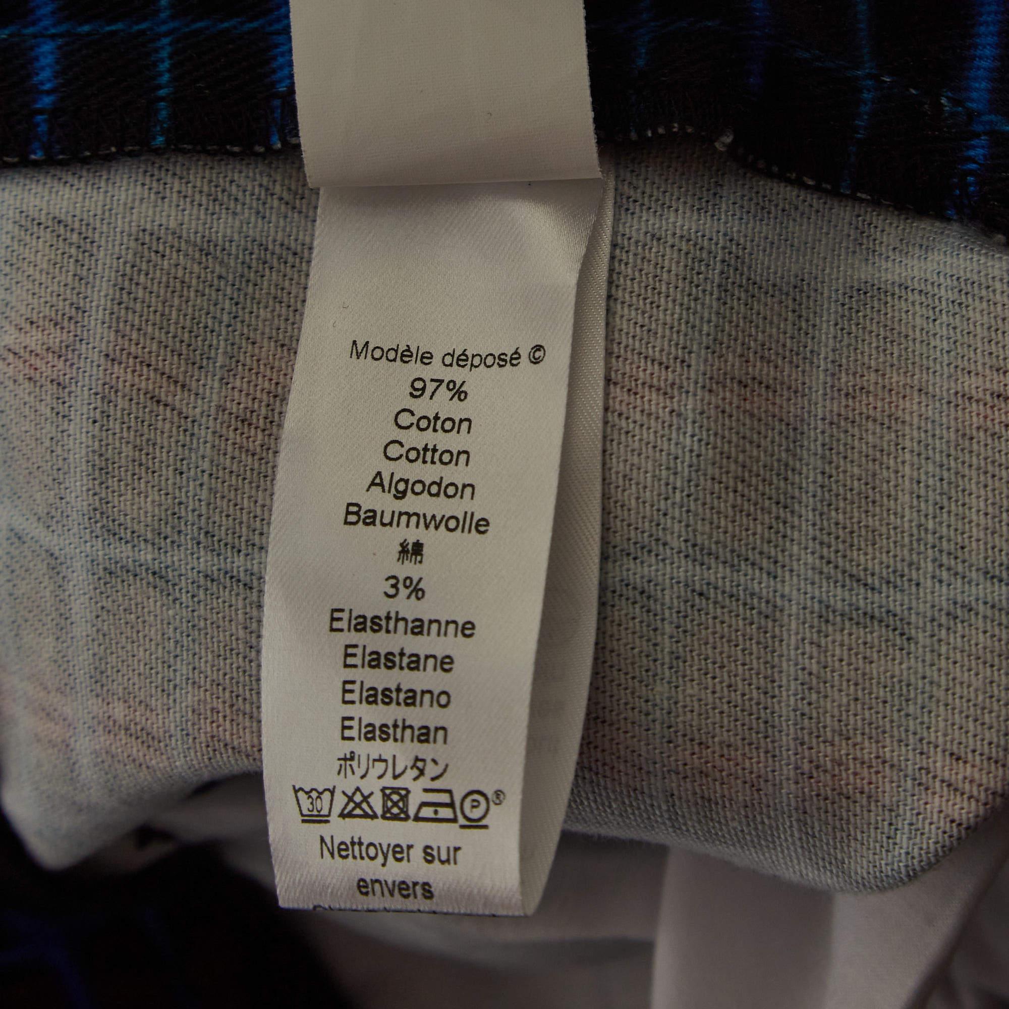 Women's Kenzo Blue Checked Cotton Skinny Trousers S For Sale