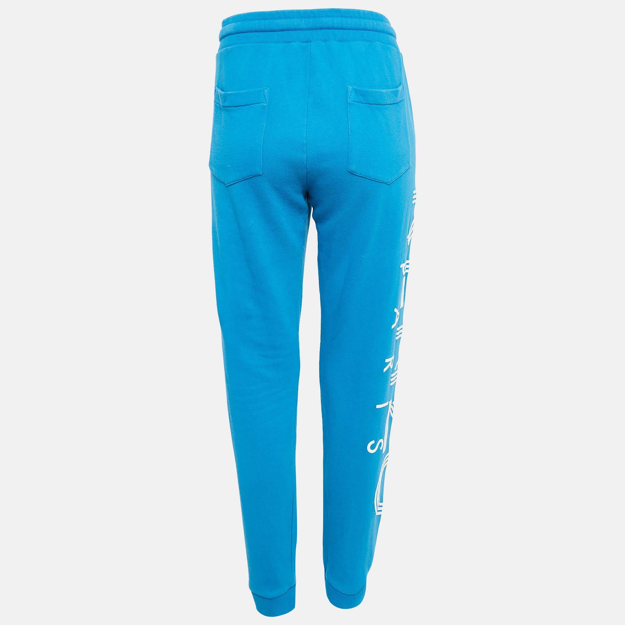 Kenzo Blue Cotton Knit Printed Track Pants S In Good Condition For Sale In Dubai, Al Qouz 2