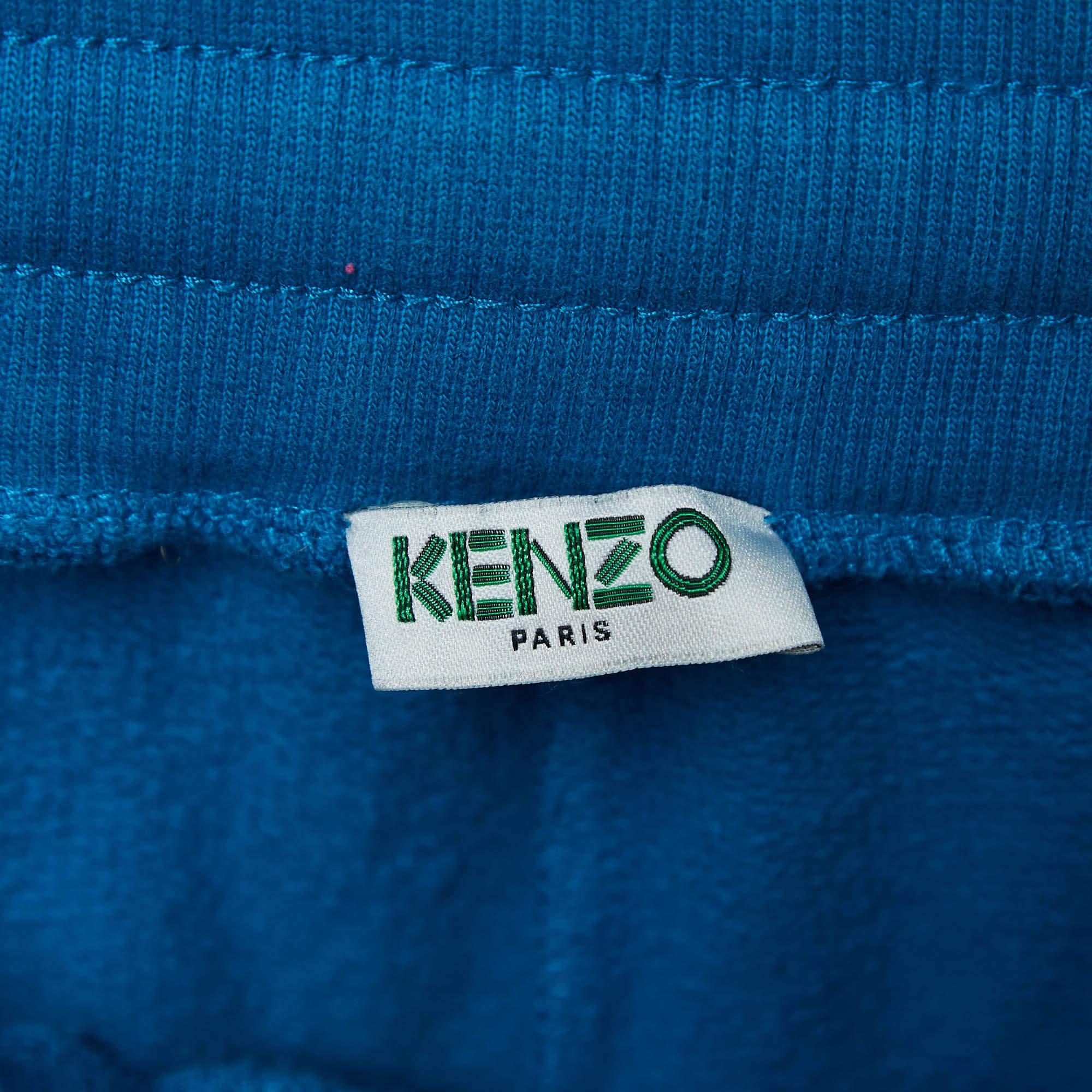 Kenzo Blue Cotton Knit Printed Track Pants S For Sale 1