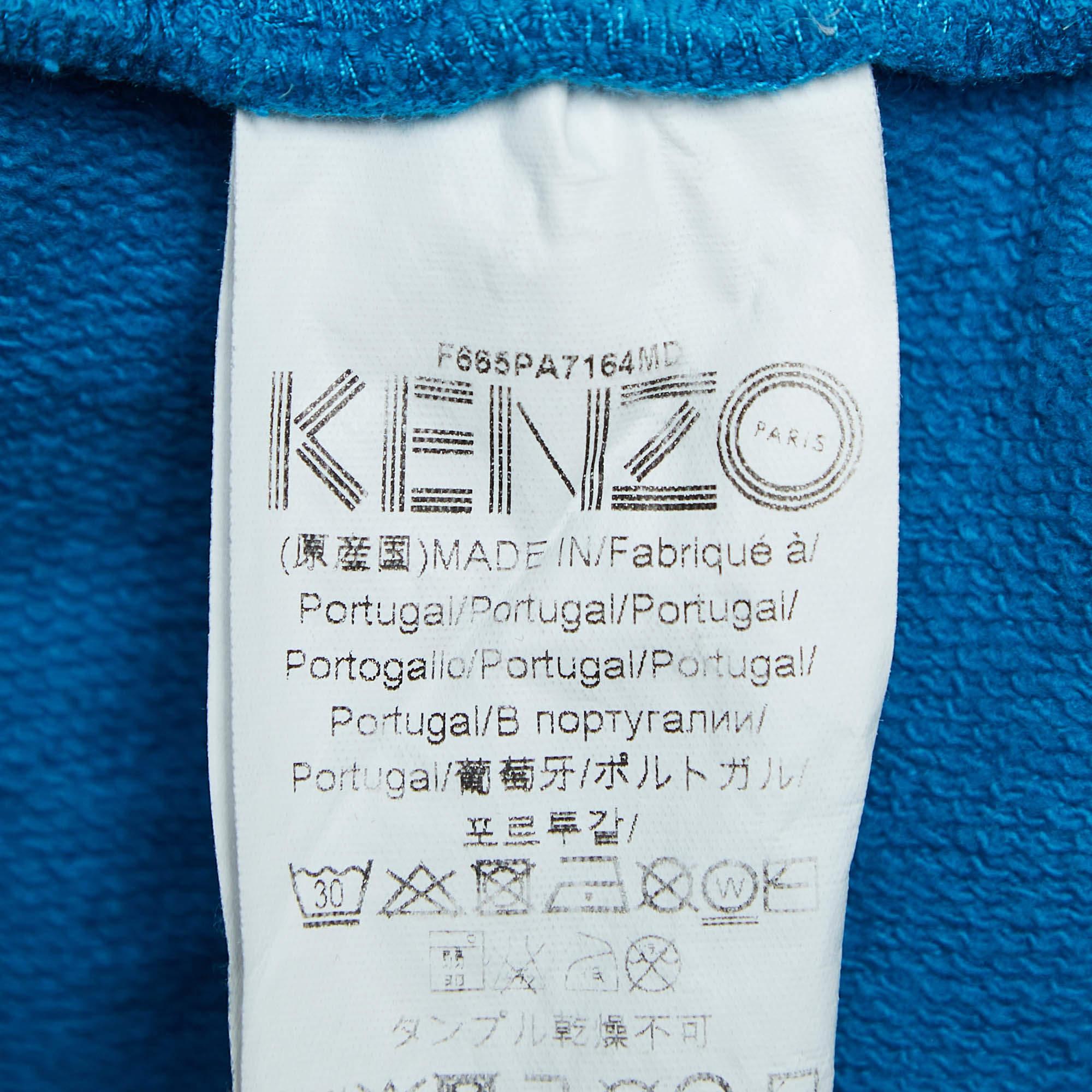Kenzo Blue Cotton Knit Printed Track Pants S For Sale 2