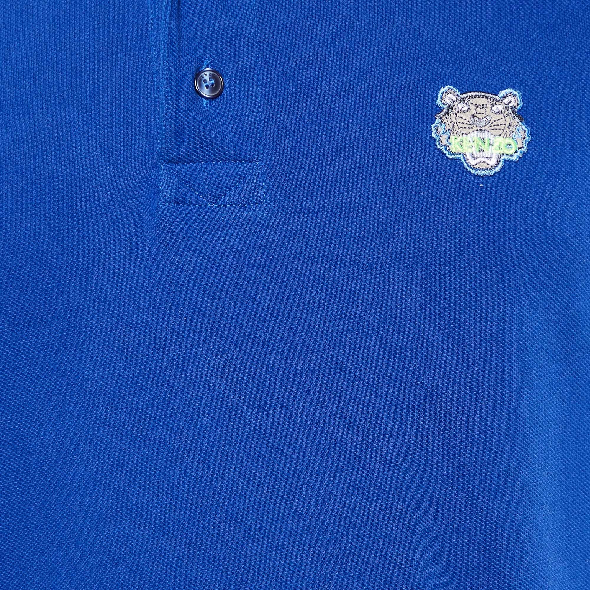 Polo Kenzo Blue Cotton Pique Tiger Patch K&T T-Shirt S In condizioni ottime in vendita a Dubai, Al Qouz 2