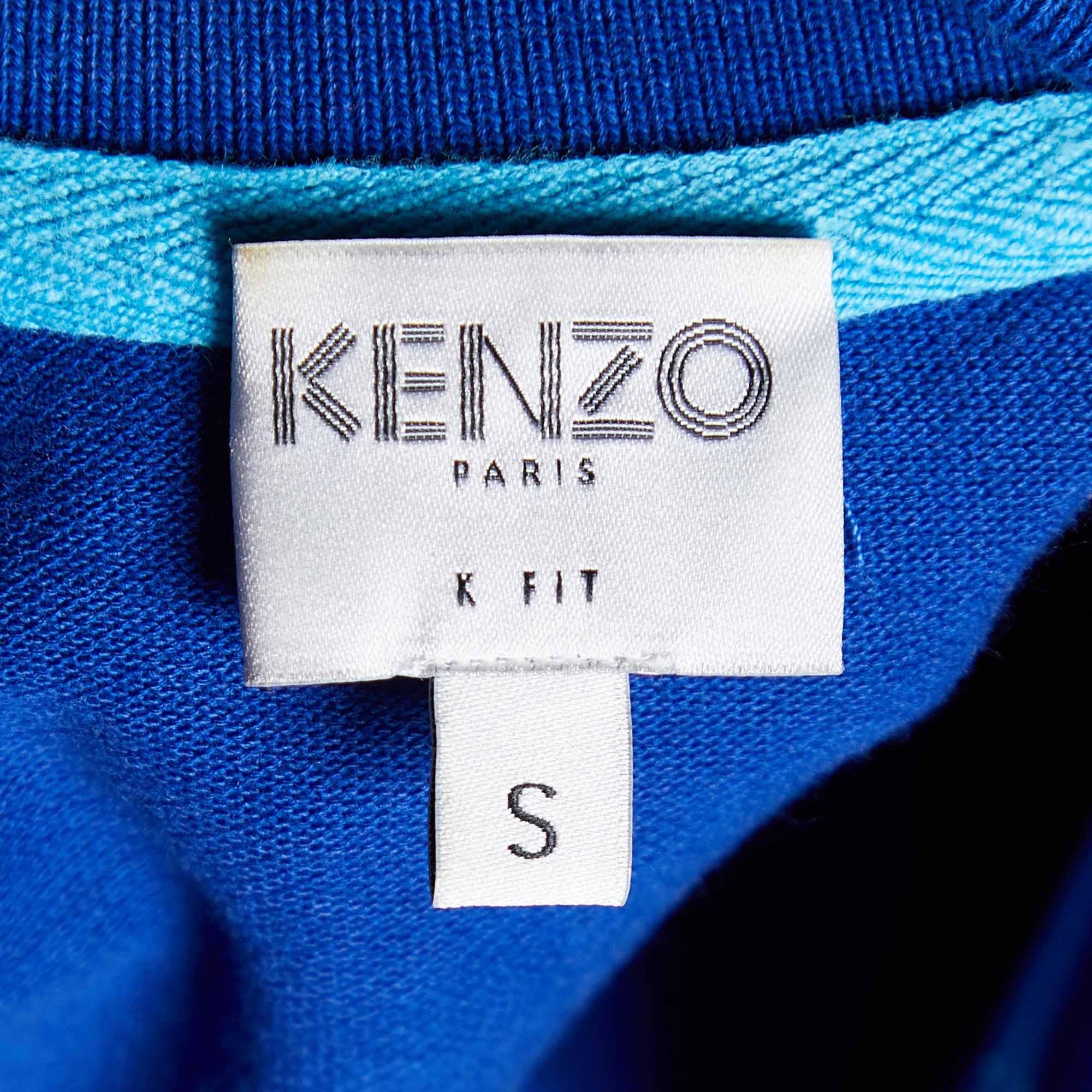 Uomo Polo Kenzo Blue Cotton Pique Tiger Patch K&T T-Shirt S in vendita