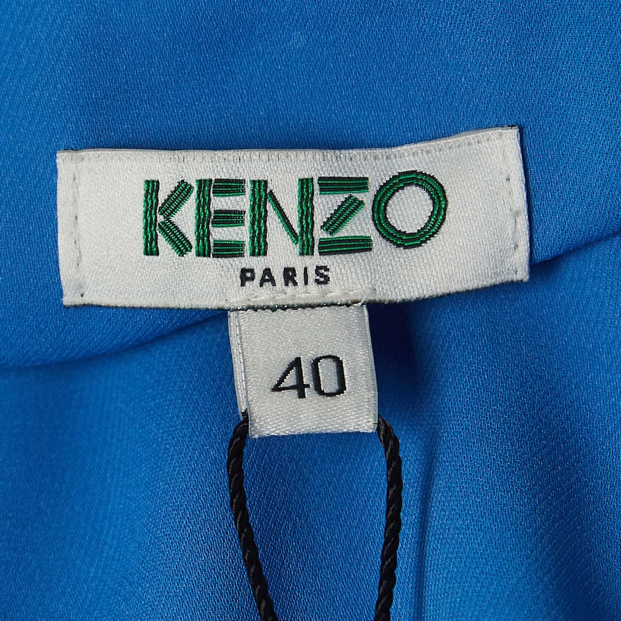 Women's Kenzo Blue Crepe Sweetheart Neck Strappy Top M