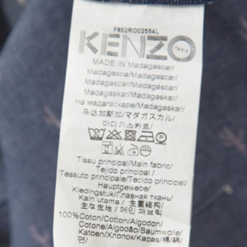 Kenzo Blue Denim Cactus Print Belted Shirt Dress L im Angebot 1