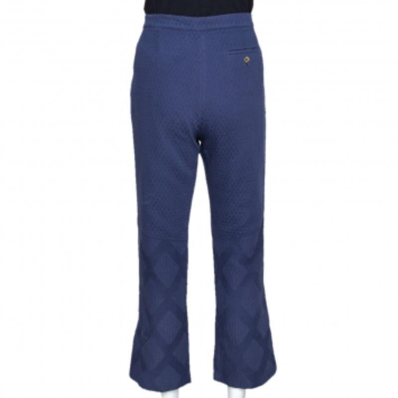 Pantalon droit Kenzo en coton bleu à motifs de diamants M 1