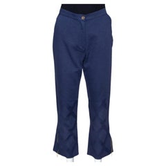 Kenzo Blue Diamond Patterned Cotton Straight Leg Trousers M