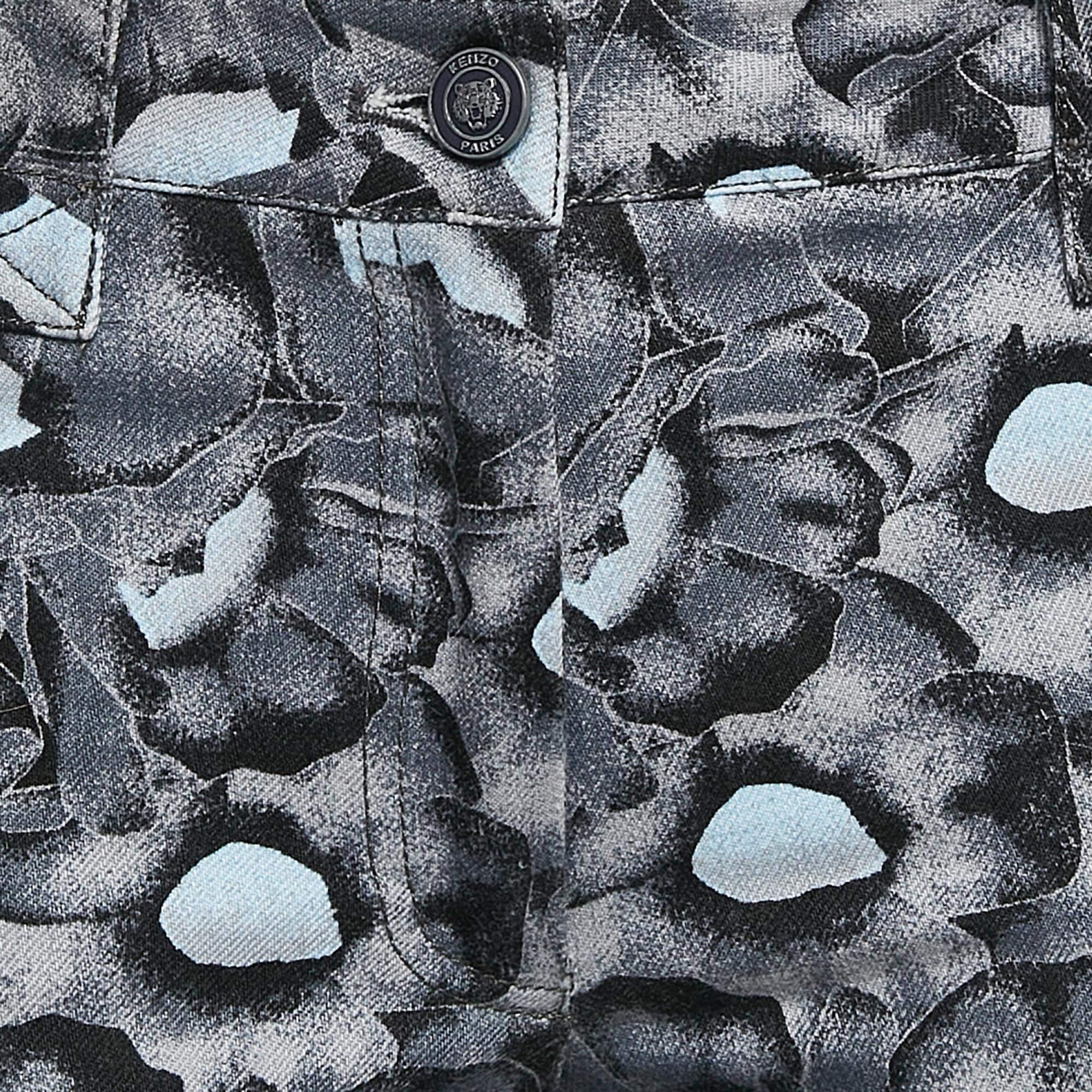 Gray Kenzo Blue Floral Print Denim Skinny Jeans M Waist 30'' For Sale
