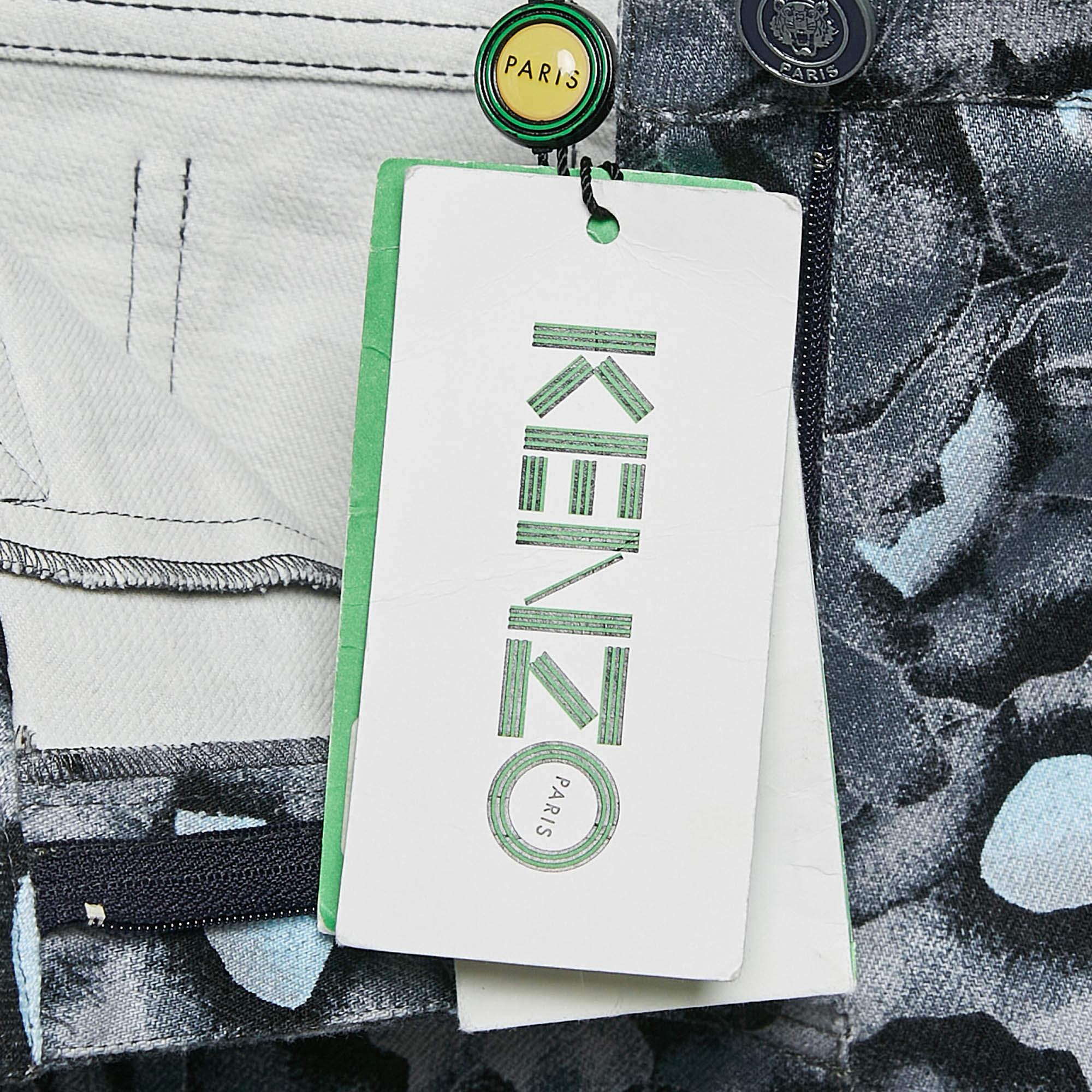 Women's Kenzo Blue Floral Print Denim Skinny Jeans M Waist 30'' For Sale