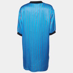 Kenzo Blue Hyper Stripe Print Silk Satin Shift Dress M