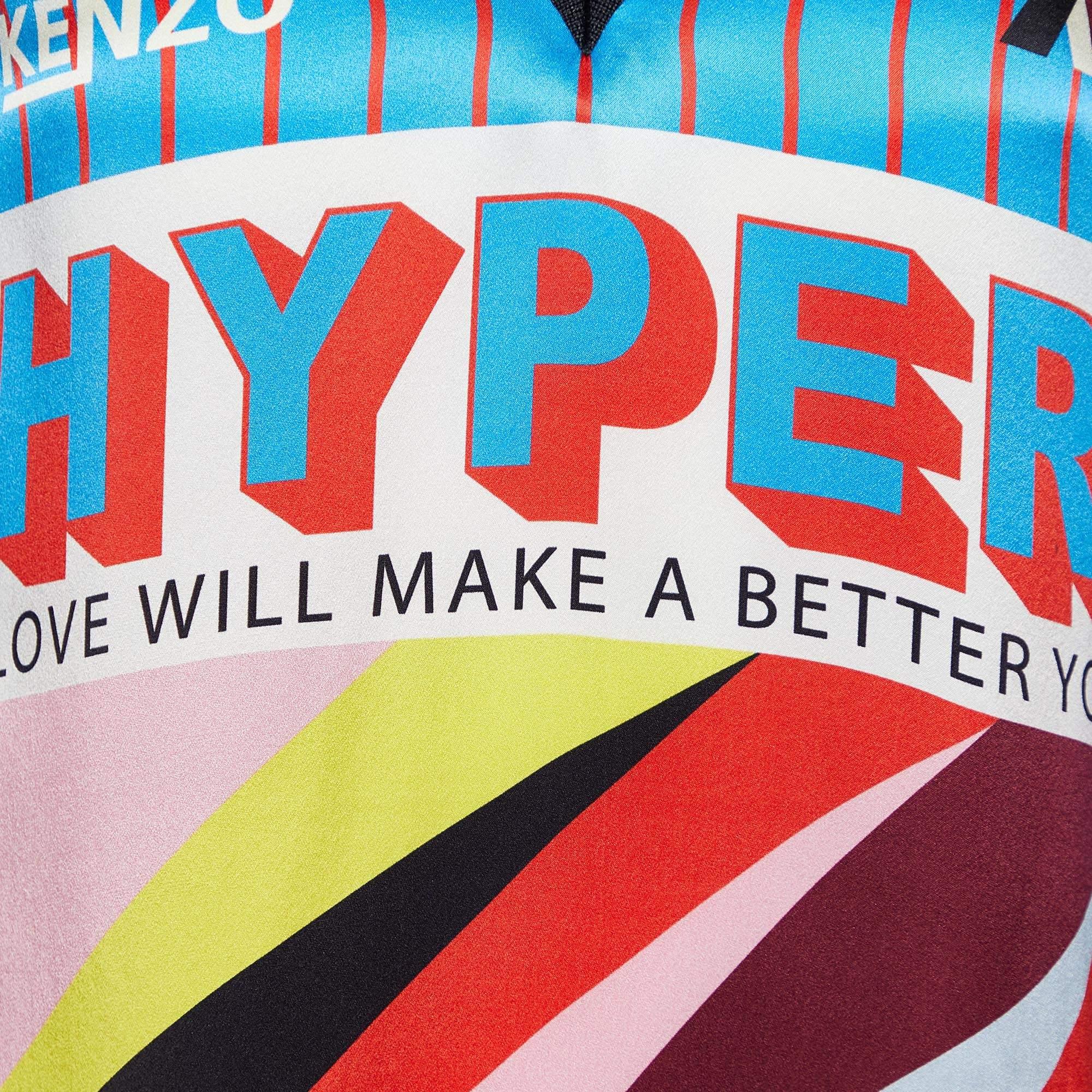 Kenzo Blue Hyper Stripe Print Silk Satin Shift Dress M In Good Condition In Dubai, Al Qouz 2