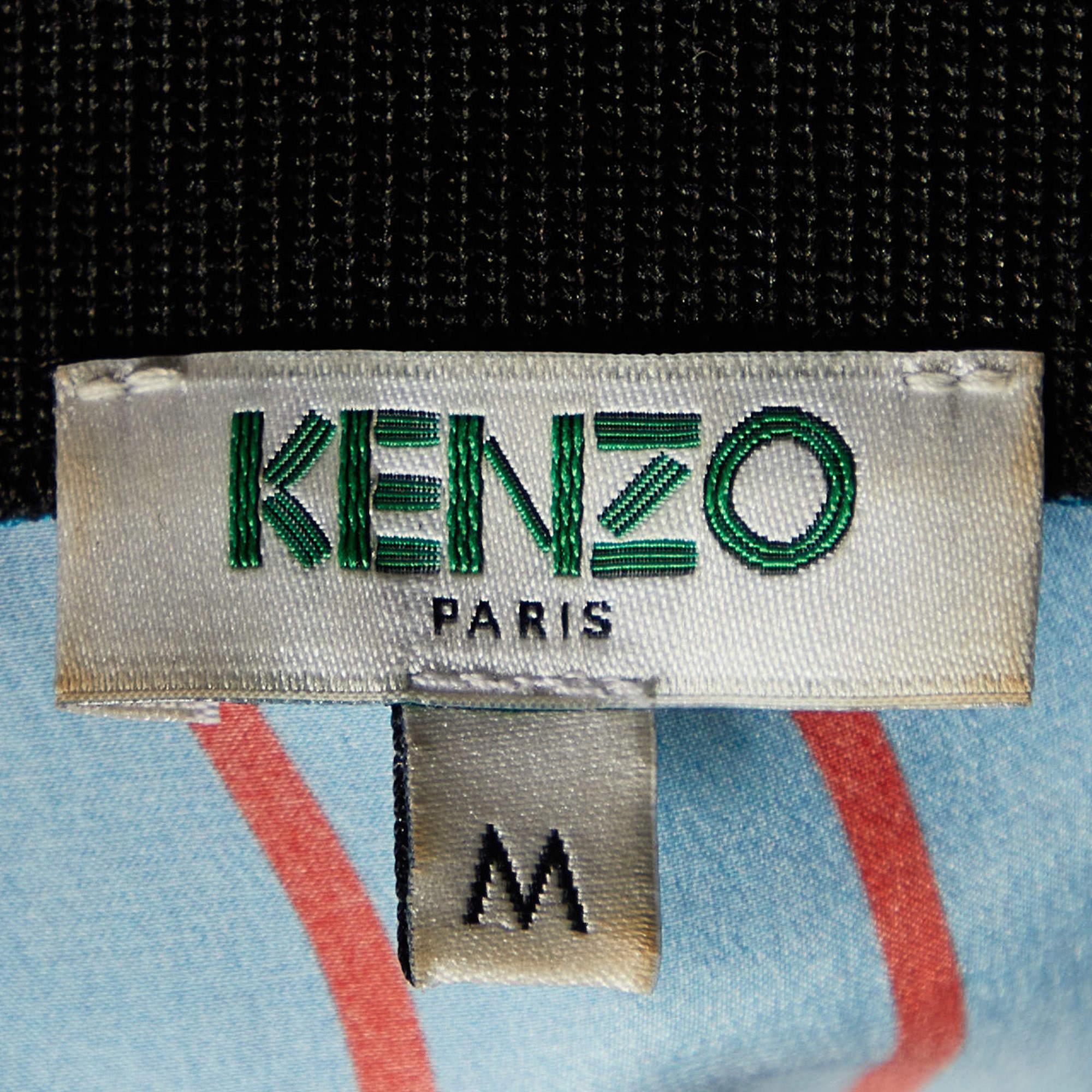 Women's Kenzo Blue Hyper Stripe Print Silk Satin Shift Dress M