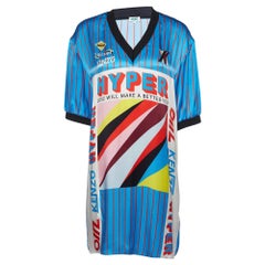 Kenzo Blue Hyper Stripe Print Silk Satin Shift Dress M