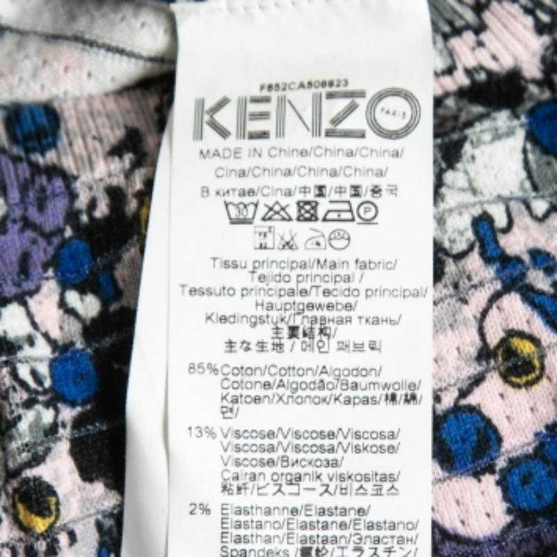Gris Kenzo - Cardigan boutonné en tricot imprimé multicolore bleu M en vente