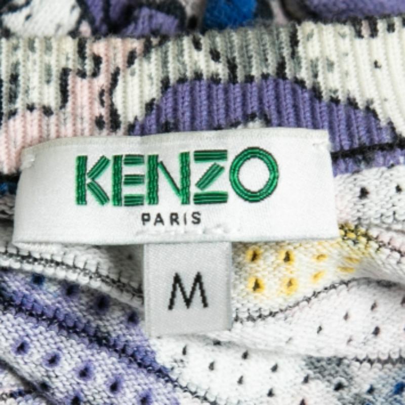Kenzo - Cardigan boutonné en tricot imprimé multicolore bleu M Excellent état - En vente à Dubai, Al Qouz 2