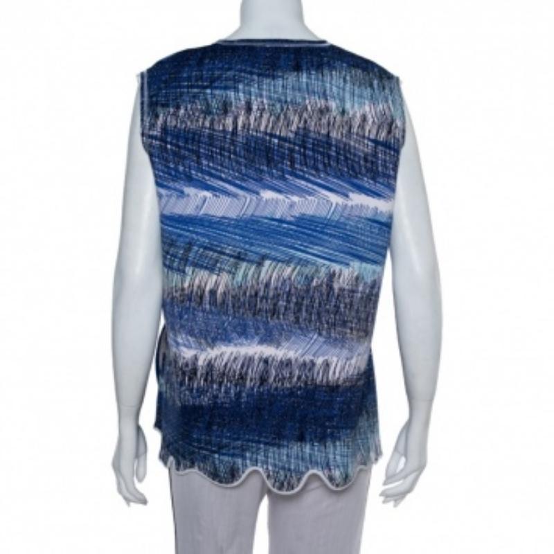 Kenzo Blaues ärmelloses übergroßes Top aus bedrucktem Neopren in Übergröße L im Angebot 3
