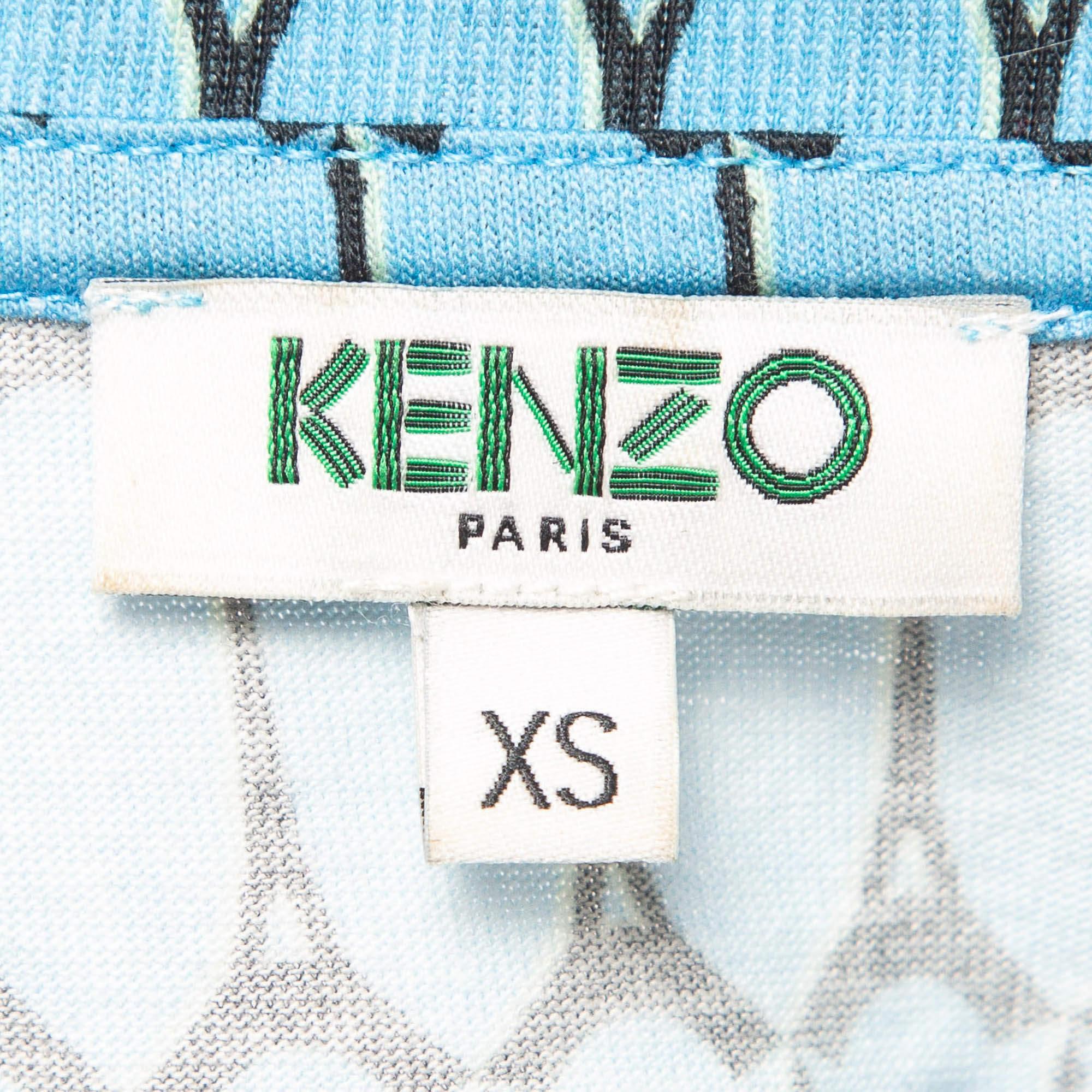 Men's Kenzo Blue Printed Cotton Crew Neck Short Sleeve T-Shirt XS For Sale