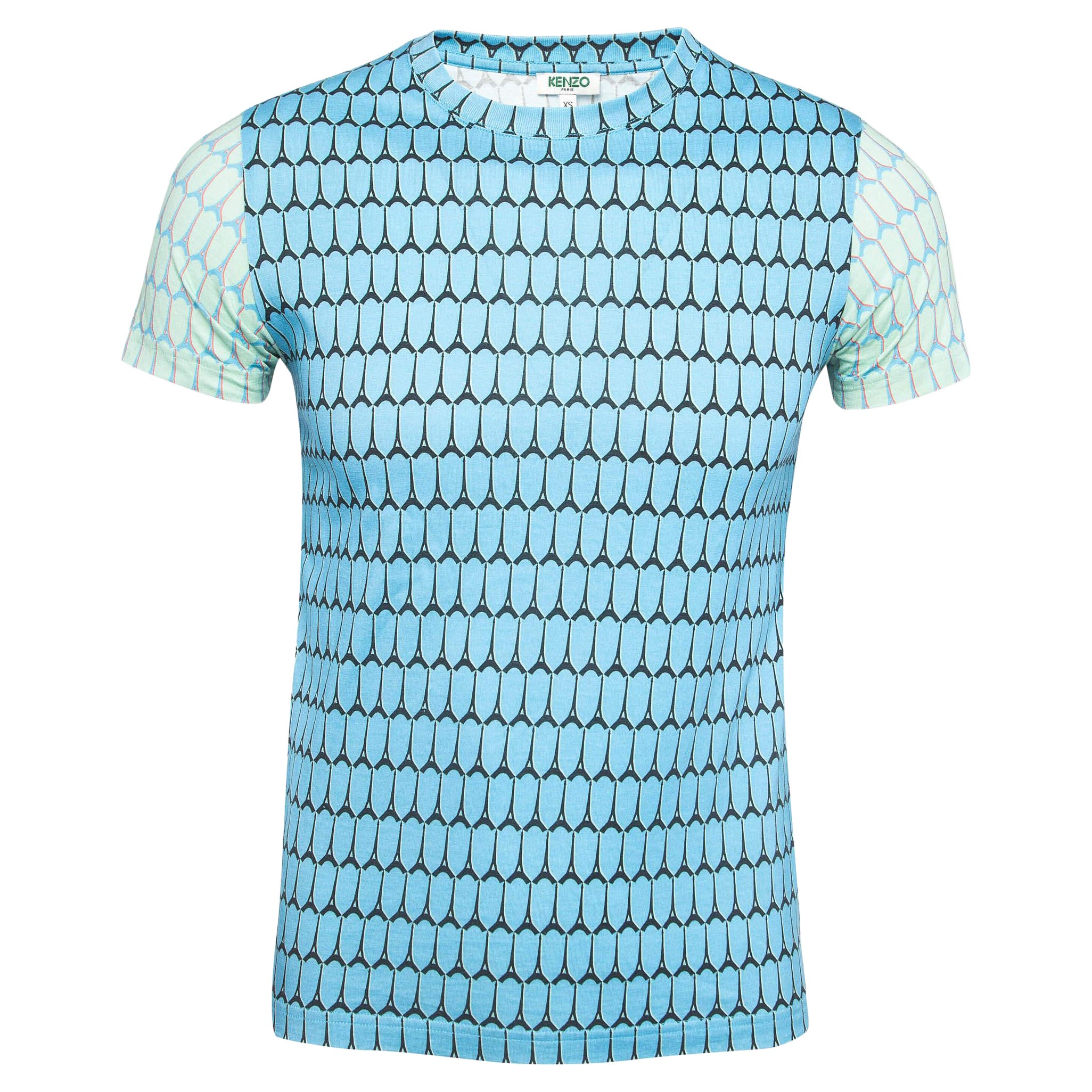 Kenzo Camiseta de manga corta de algodón estampado azul y cuello redondo XS