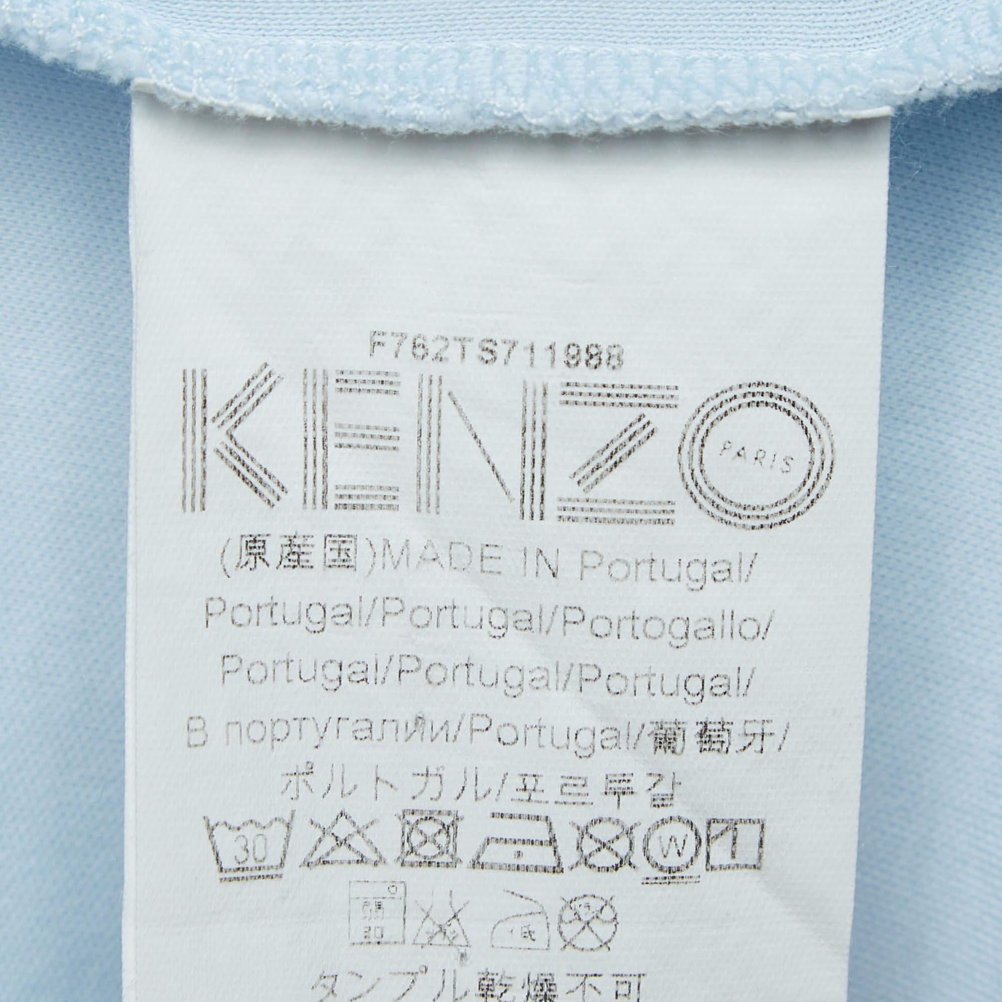 Kenzo Blue Printed Cotton Knit Tshirt S For Sale 1