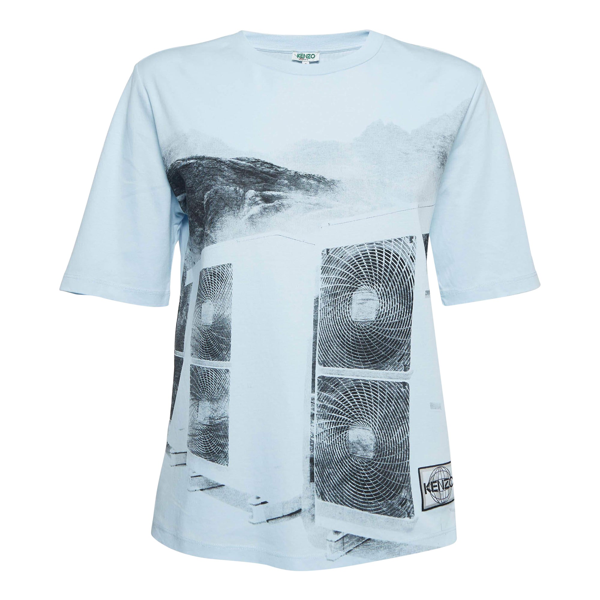 Kenzo - Tshirt in maglia di cotone stampata blu S